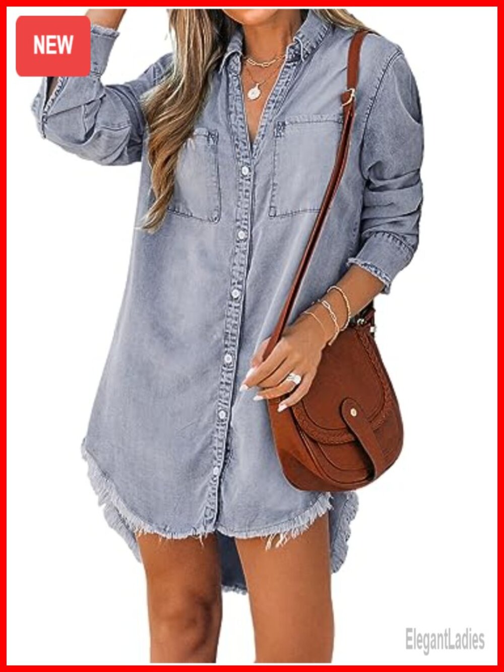Women's Denim Shirt Dress Long Sleeve Button Down with Pocket